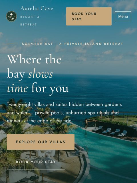 Evening Retreat demo site — mobile view